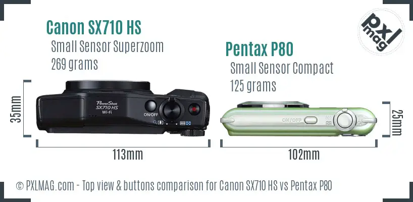 Canon SX710 HS vs Pentax P80 top view buttons comparison