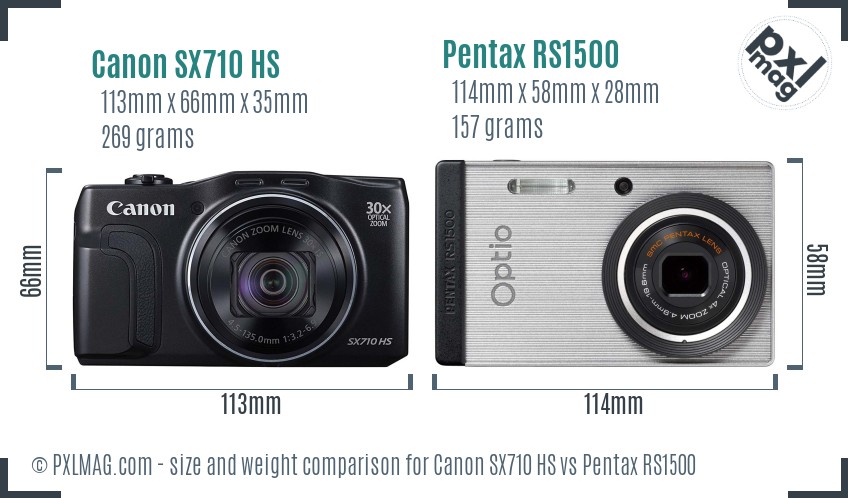 Canon SX710 HS vs Pentax RS1500 size comparison