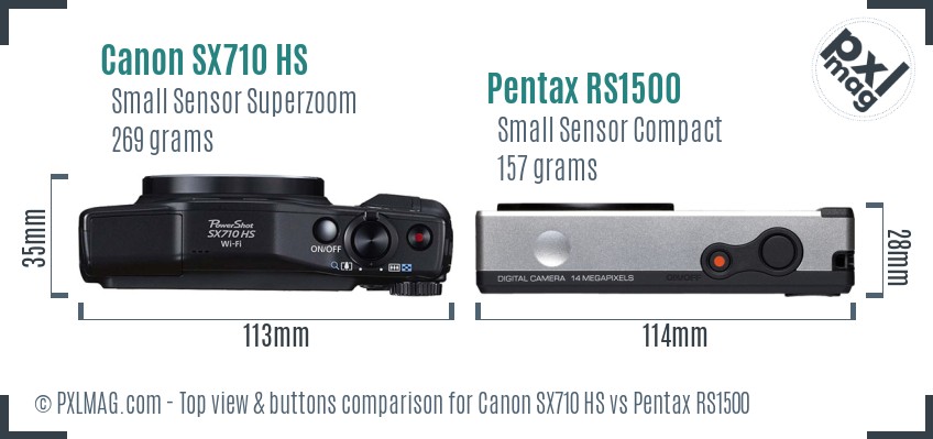 Canon SX710 HS vs Pentax RS1500 top view buttons comparison