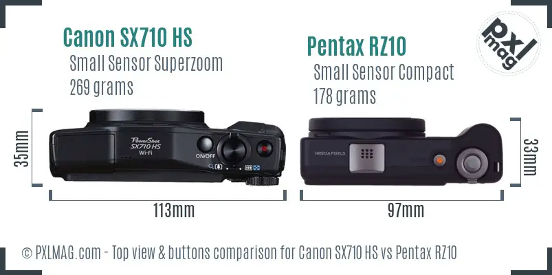 Canon SX710 HS vs Pentax RZ10 top view buttons comparison