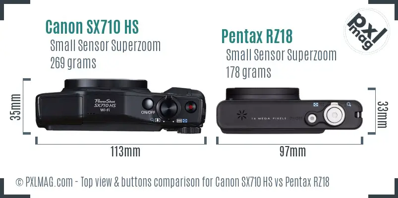 Canon SX710 HS vs Pentax RZ18 top view buttons comparison