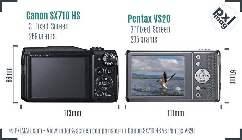 Canon SX710 HS vs Pentax VS20 Screen and Viewfinder comparison