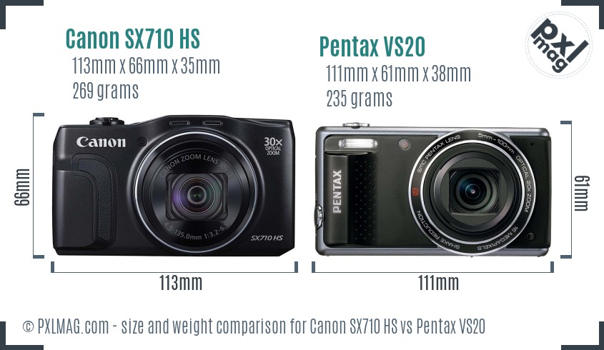 Canon SX710 HS vs Pentax VS20 size comparison Canon SX710 HS vs Pentax VS20 size comparison