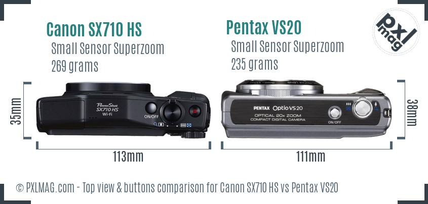 Canon SX710 HS vs Pentax VS20 top view buttons comparison