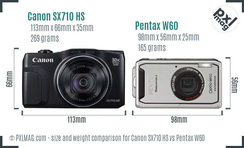 Canon SX710 HS vs Pentax W60 size comparison