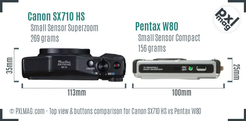 Canon SX710 HS vs Pentax W80 top view buttons comparison