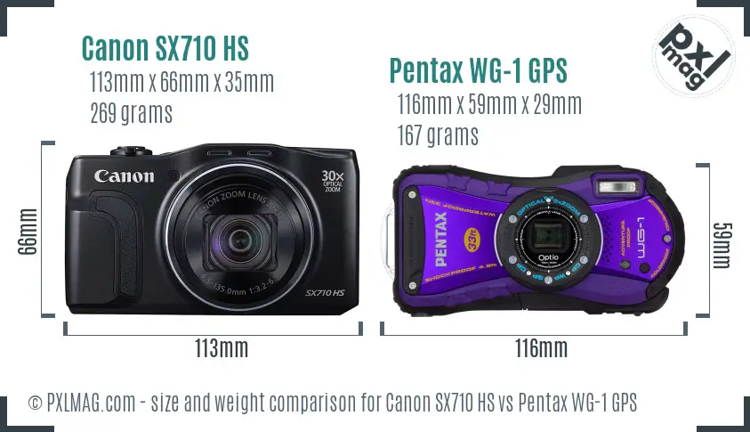 Canon SX710 HS vs Pentax WG-1 GPS size comparison