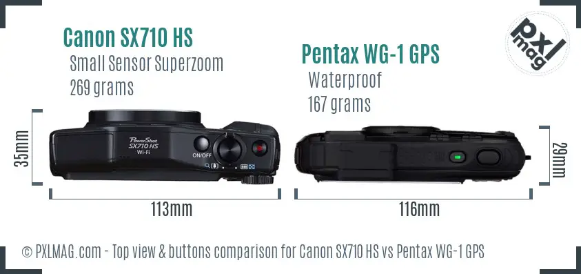 Canon SX710 HS vs Pentax WG-1 GPS top view buttons comparison