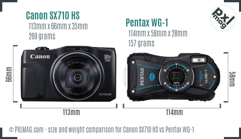Canon SX710 HS vs Pentax WG-1 size comparison
