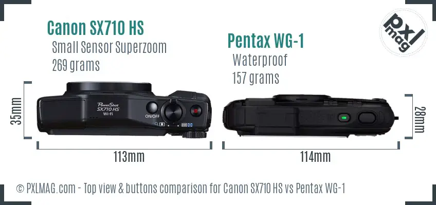 Canon SX710 HS vs Pentax WG-1 top view buttons comparison