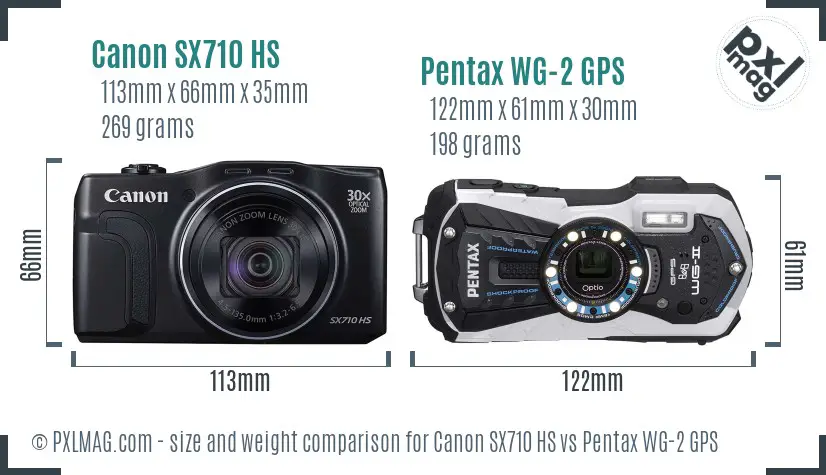 Canon SX710 HS vs Pentax WG-2 GPS size comparison Canon SX710 HS vs Pentax WG-2 GPS size comparison