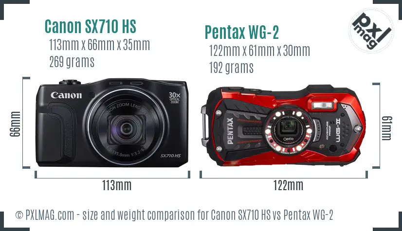 Canon SX710 HS vs Pentax WG-2 size comparison