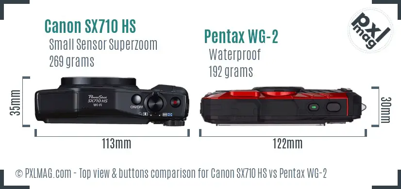 Canon SX710 HS vs Pentax WG-2 top view buttons comparison