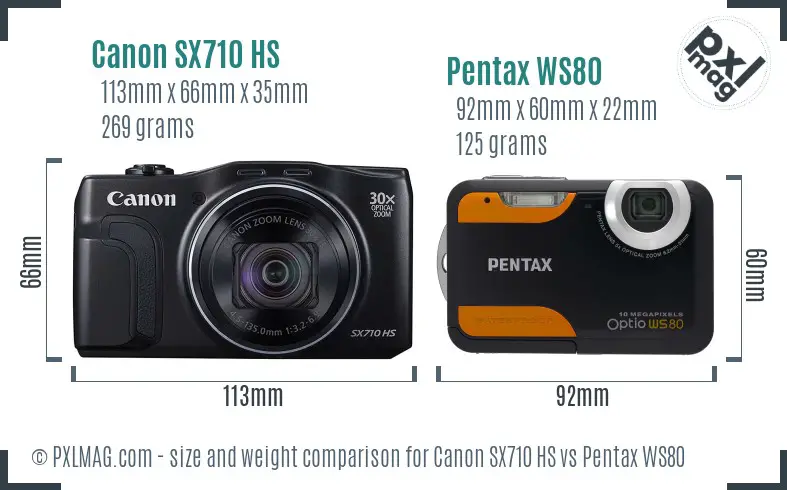 Canon SX710 HS vs Pentax WS80 size comparison