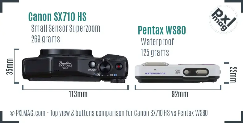 Canon SX710 HS vs Pentax WS80 top view buttons comparison