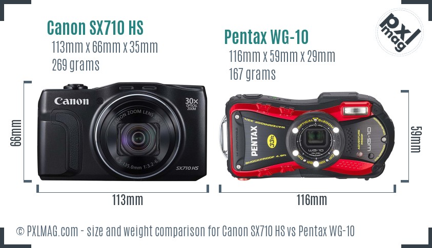 Canon SX710 HS vs Pentax WG-10 size comparison