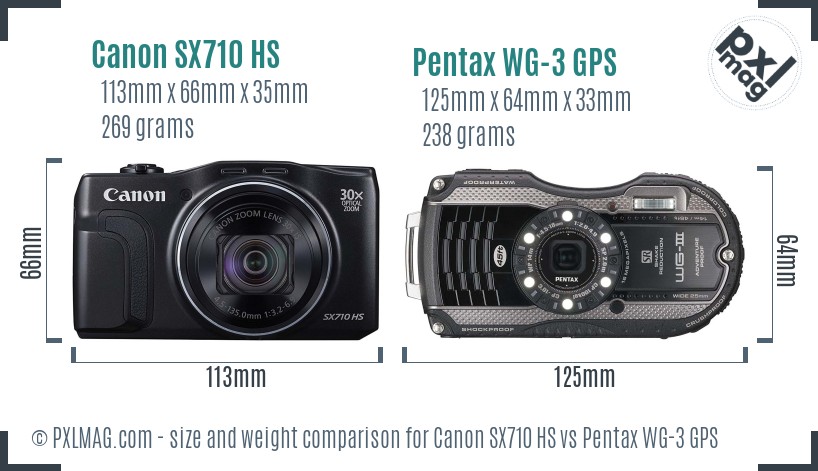 Canon SX710 HS vs Pentax WG-3 GPS size comparison Canon SX710 HS vs Pentax WG-3 GPS size comparison