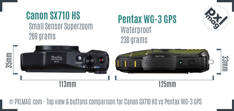 Canon SX710 HS vs Pentax WG-3 GPS top view buttons comparison