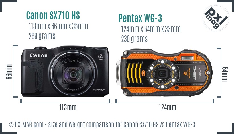 Canon SX710 HS vs Pentax WG-3 size comparison