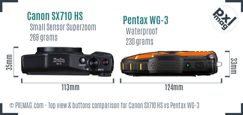 Canon SX710 HS vs Pentax WG-3 top view buttons comparison