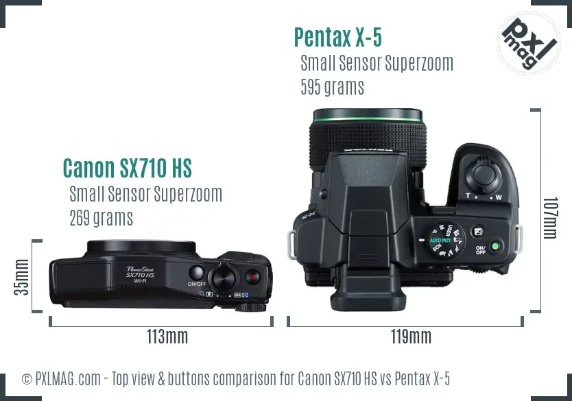 Canon SX710 HS vs Pentax X-5 top view buttons comparison