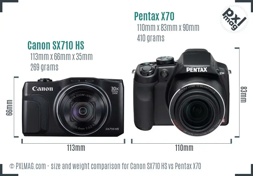 Canon SX710 HS vs Pentax X70 size comparison