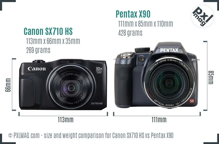 Canon SX710 HS vs Pentax X90 size comparison