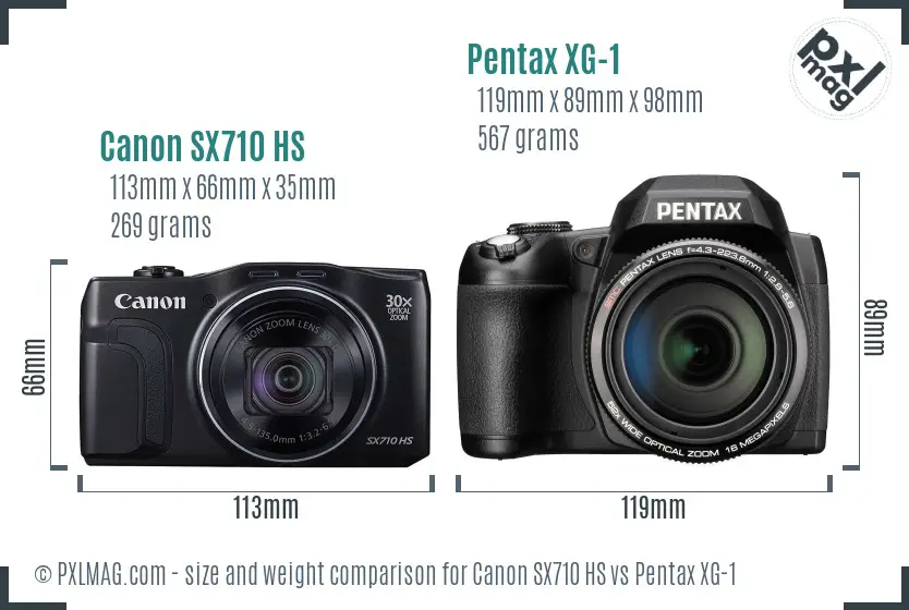 Canon SX710 HS vs Pentax XG-1 size comparison