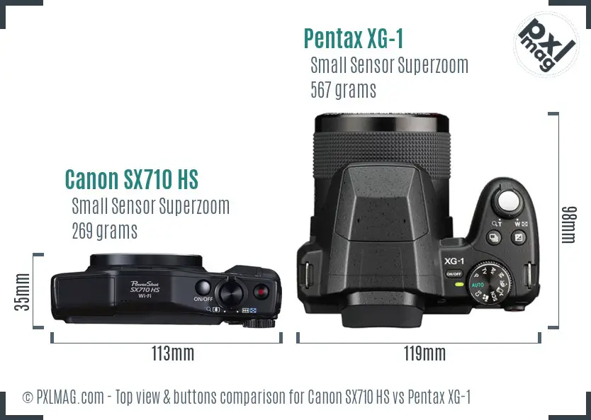 Canon SX710 HS vs Pentax XG-1 top view buttons comparison