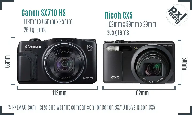 Canon SX710 HS vs Ricoh CX5 size comparison Canon SX710 HS vs Ricoh CX5 size comparison