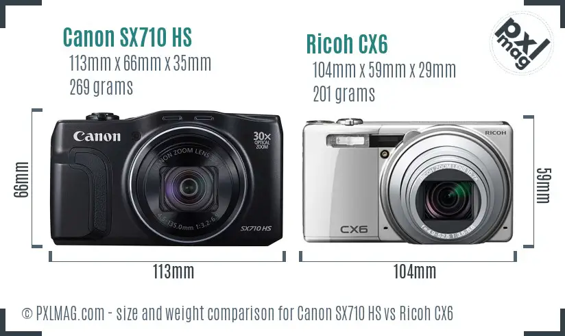 Canon SX710 HS vs Ricoh CX6 size comparison Canon SX710 HS vs Ricoh CX6 size comparison