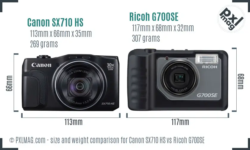 Canon SX710 HS vs Ricoh G700SE size comparison