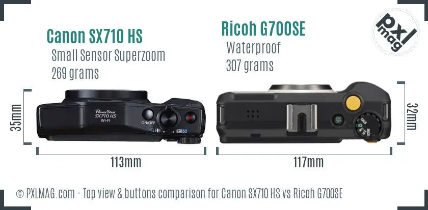 Canon SX710 HS vs Ricoh G700SE top view buttons comparison