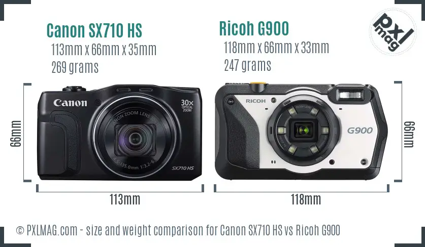 Canon SX710 HS vs Ricoh G900 size comparison