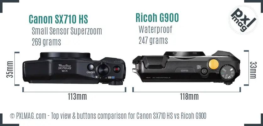 Canon SX710 HS vs Ricoh G900 top view buttons comparison