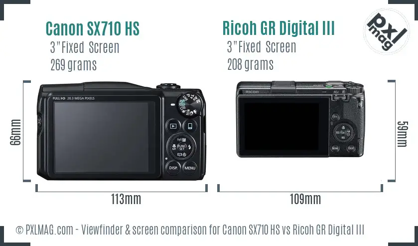 Canon SX710 HS vs Ricoh GR Digital III Screen and Viewfinder comparison