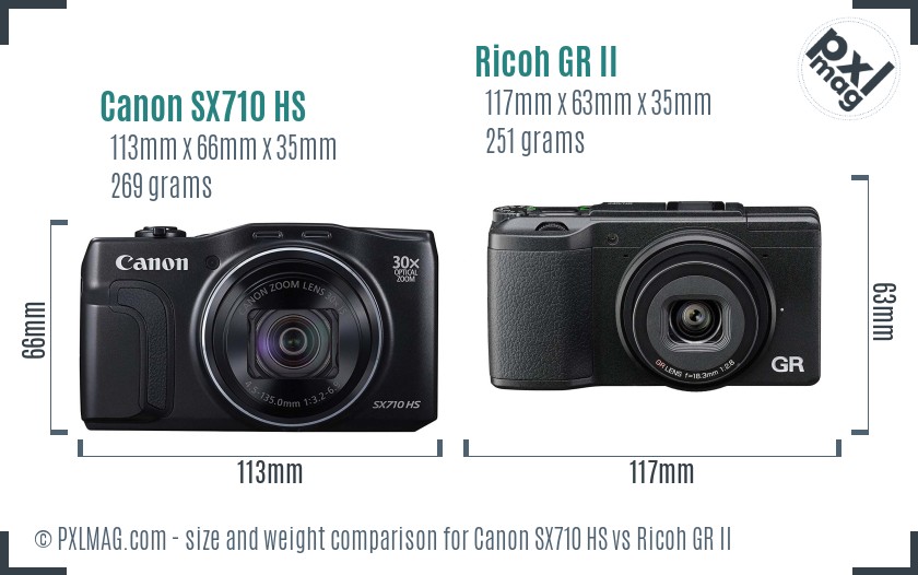 Canon SX710 HS vs Ricoh GR II size comparison