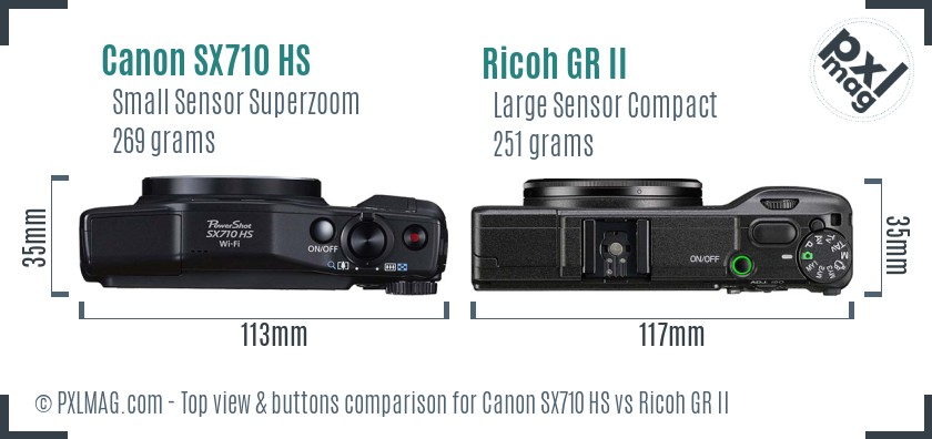 Canon SX710 HS vs Ricoh GR II top view buttons comparison