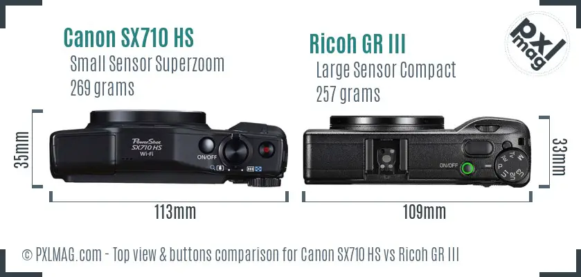 Canon SX710 HS vs Ricoh GR III top view buttons comparison