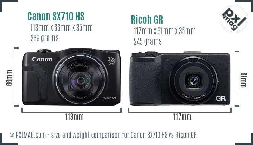 Canon SX710 HS vs Ricoh GR size comparison