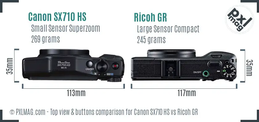 Canon SX710 HS vs Ricoh GR top view buttons comparison
