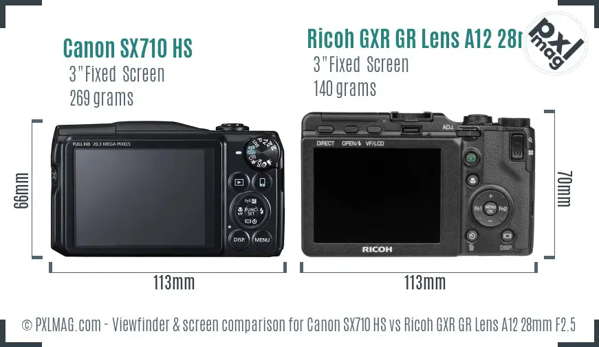 Canon SX710 HS vs Ricoh GXR GR Lens A12 28mm F2.5 Screen and Viewfinder comparison