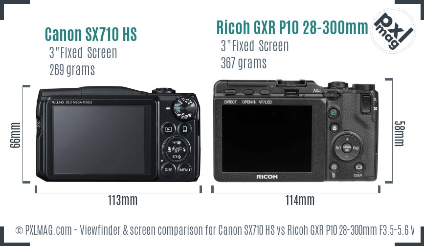 Canon SX710 HS vs Ricoh GXR P10 28-300mm F3.5-5.6 VC Screen and Viewfinder comparison