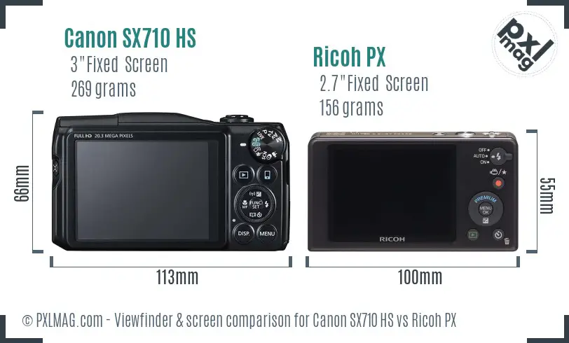 Canon SX710 HS vs Ricoh PX Screen and Viewfinder comparison