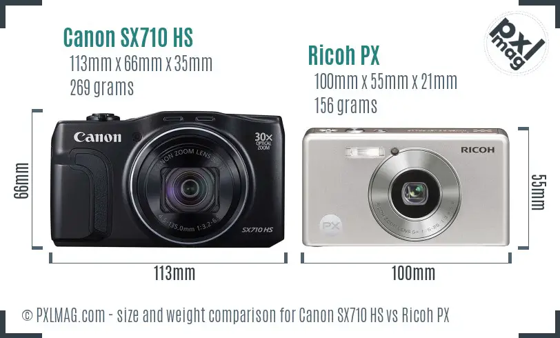 Canon SX710 HS vs Ricoh PX size comparison