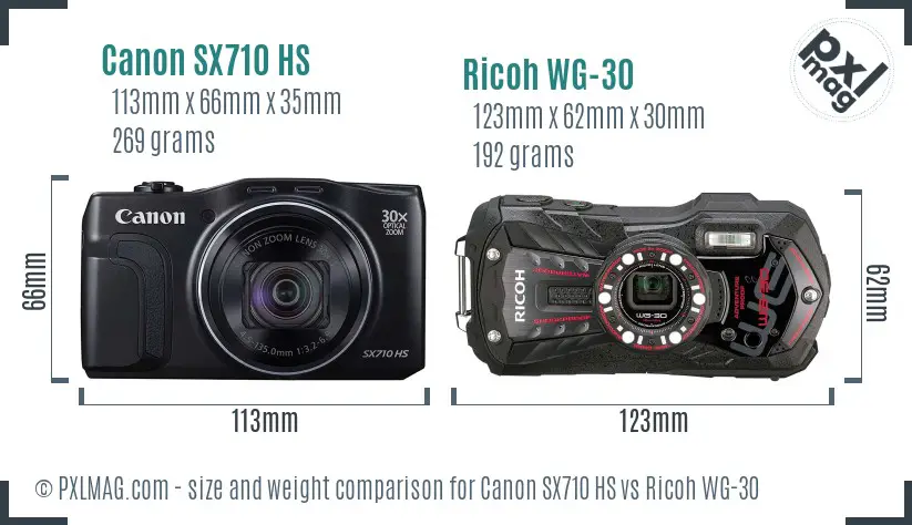 Canon SX710 HS vs Ricoh WG-30 size comparison