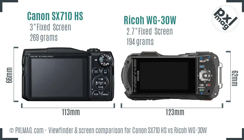 Canon SX710 HS vs Ricoh WG-30W Screen and Viewfinder comparison