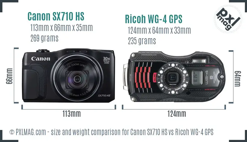 Canon SX710 HS vs Ricoh WG-4 GPS size comparison