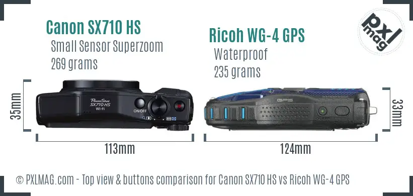 Canon SX710 HS vs Ricoh WG-4 GPS top view buttons comparison