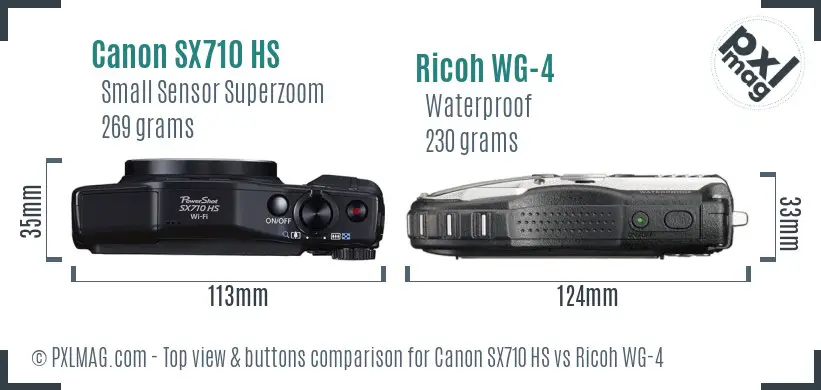 Canon SX710 HS vs Ricoh WG-4 top view buttons comparison